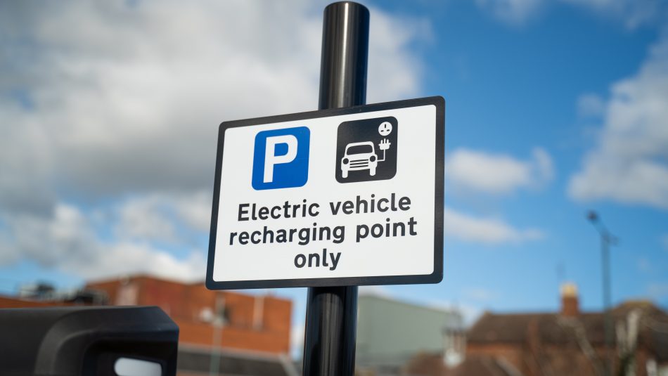 Electric vehicle recharging point sign at Spring Gardens