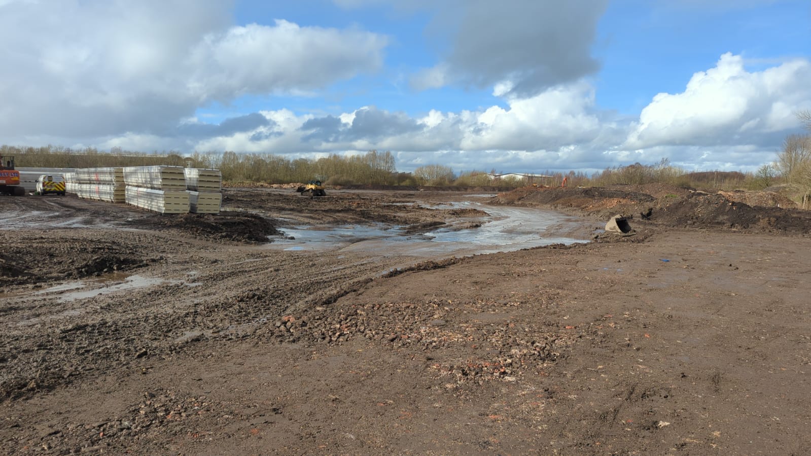 Site-wide view of the development with materials and plant